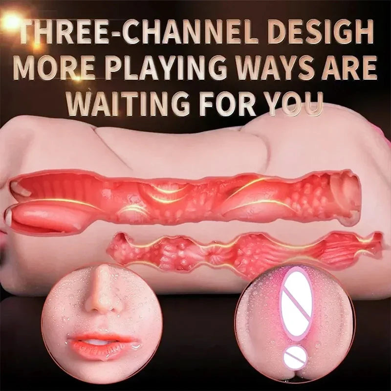 3 in 1 Realistic Male Masturbator with Pocket Pussy Vagina and Mouth Lifelike Sex Doll with Face TPE Portable Adult Sex Love Toy