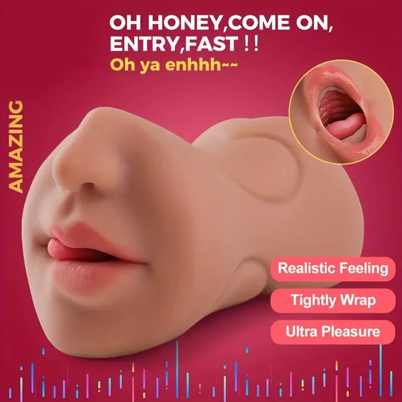 3 in 1 Realistic Male Masturbator with Pocket Pussy Vagina and Mouth Lifelike Sex Doll with Face TPE Portable Adult Sex Love Toy