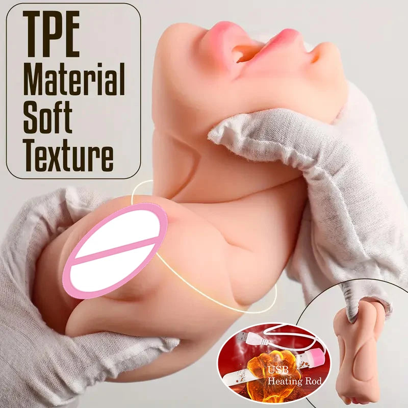 3 in 1 Realistic Male Masturbator with Pocket Pussy Vagina and Mouth Lifelike Sex Doll with Face TPE Portable Adult Sex Love Toy