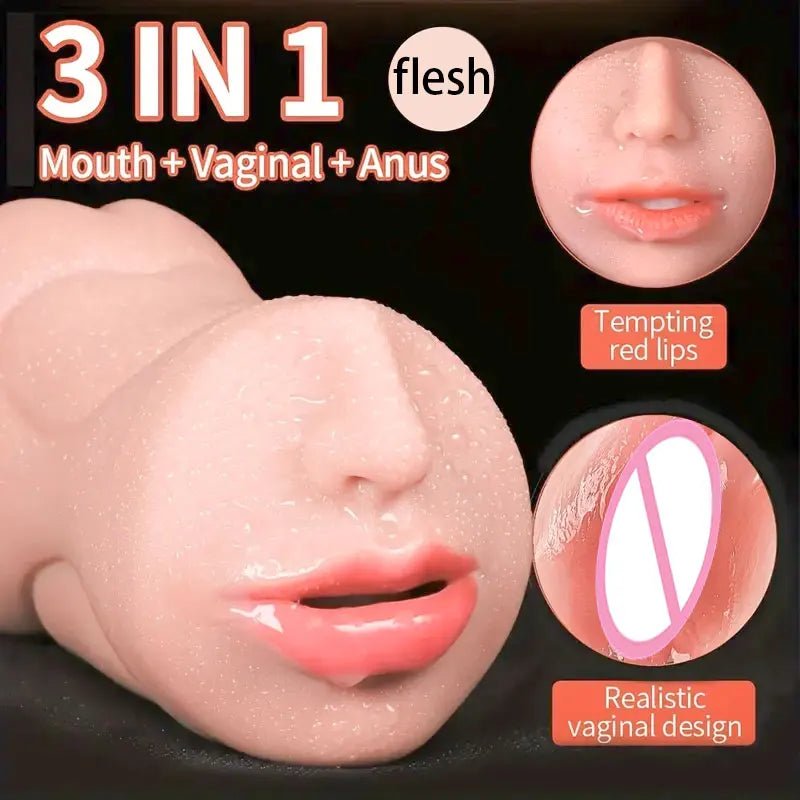 3 in 1 Realistic Male Masturbator with Pocket Pussy Vagina and Mouth Lifelike Sex Doll with Face TPE Portable Adult Sex Love Toy